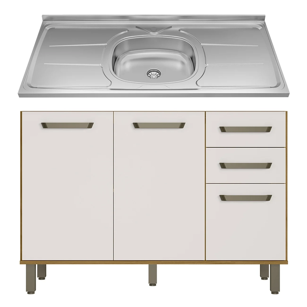 Balcão de Cozinha Com Pia 120cm Rita Freijó/Off Acetinado Z44 - Mpozenato