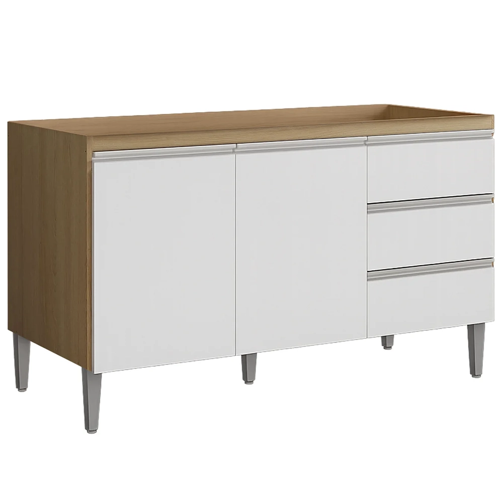 Balcão de Cozinha Para Pia 120cm Andréia Amêndoa/Branco     - AJL Móveis