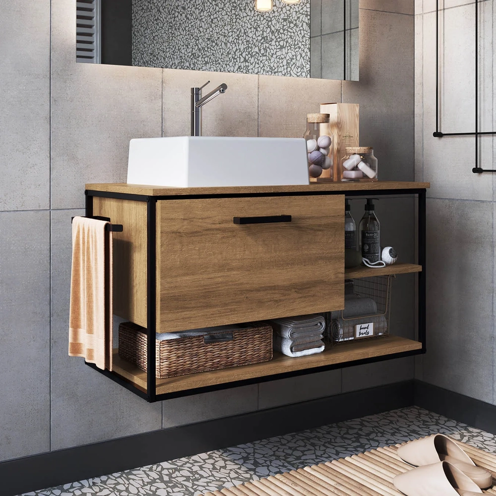 Gabinete de Banheiro Suspenso 80cm com Cuba Yuri Mel Z54 - Mpozenato