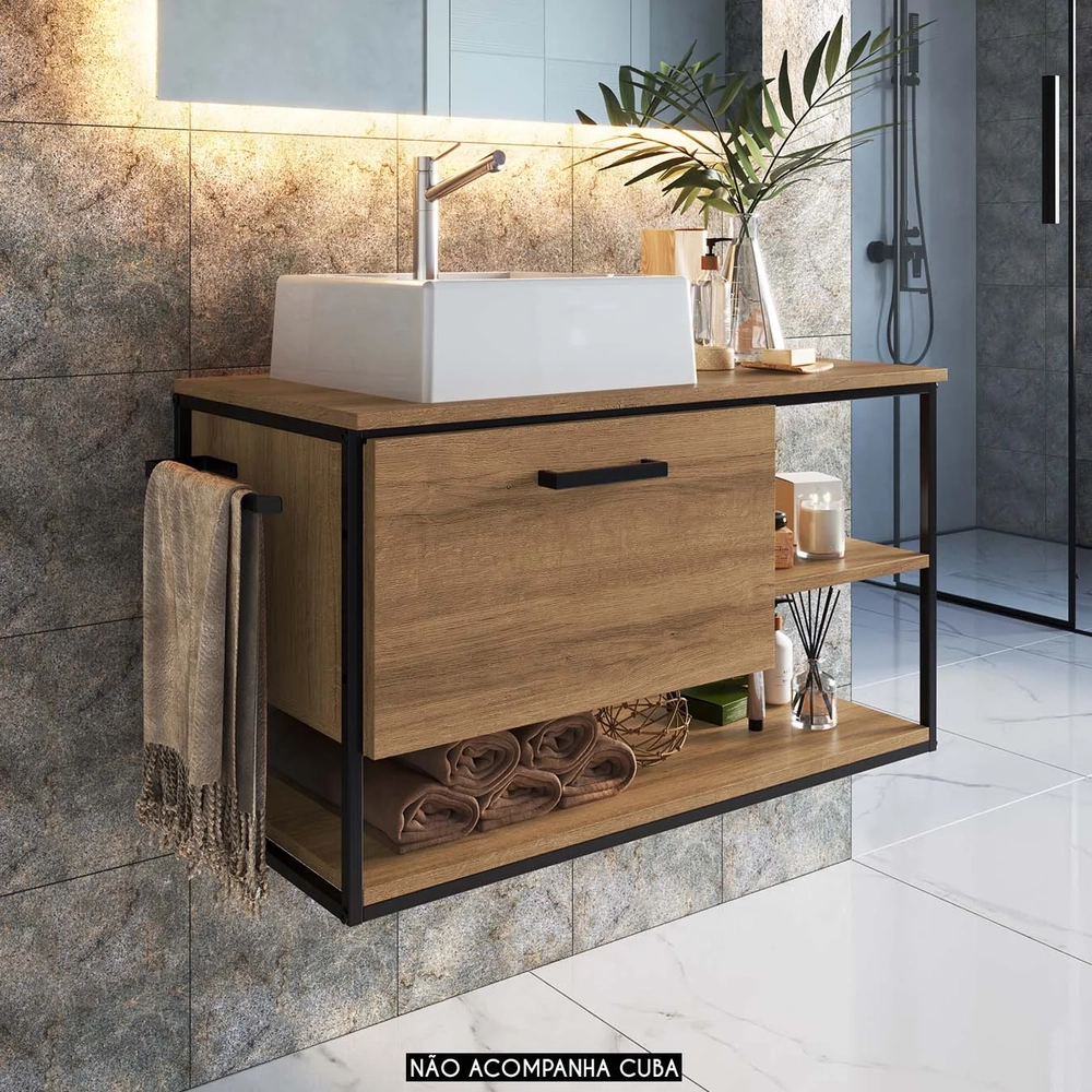 Gabinete de Banheiro Suspenso 80cm Para Cuba Yuri Mel Z54   - Mpozenato