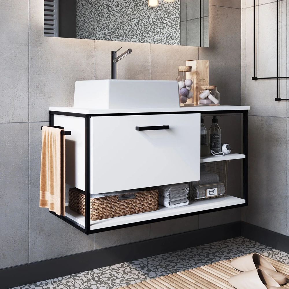 Gabinete de Banheiro Suspenso 80cm com Cuba Yuri Branco Z54 - Mpozenato