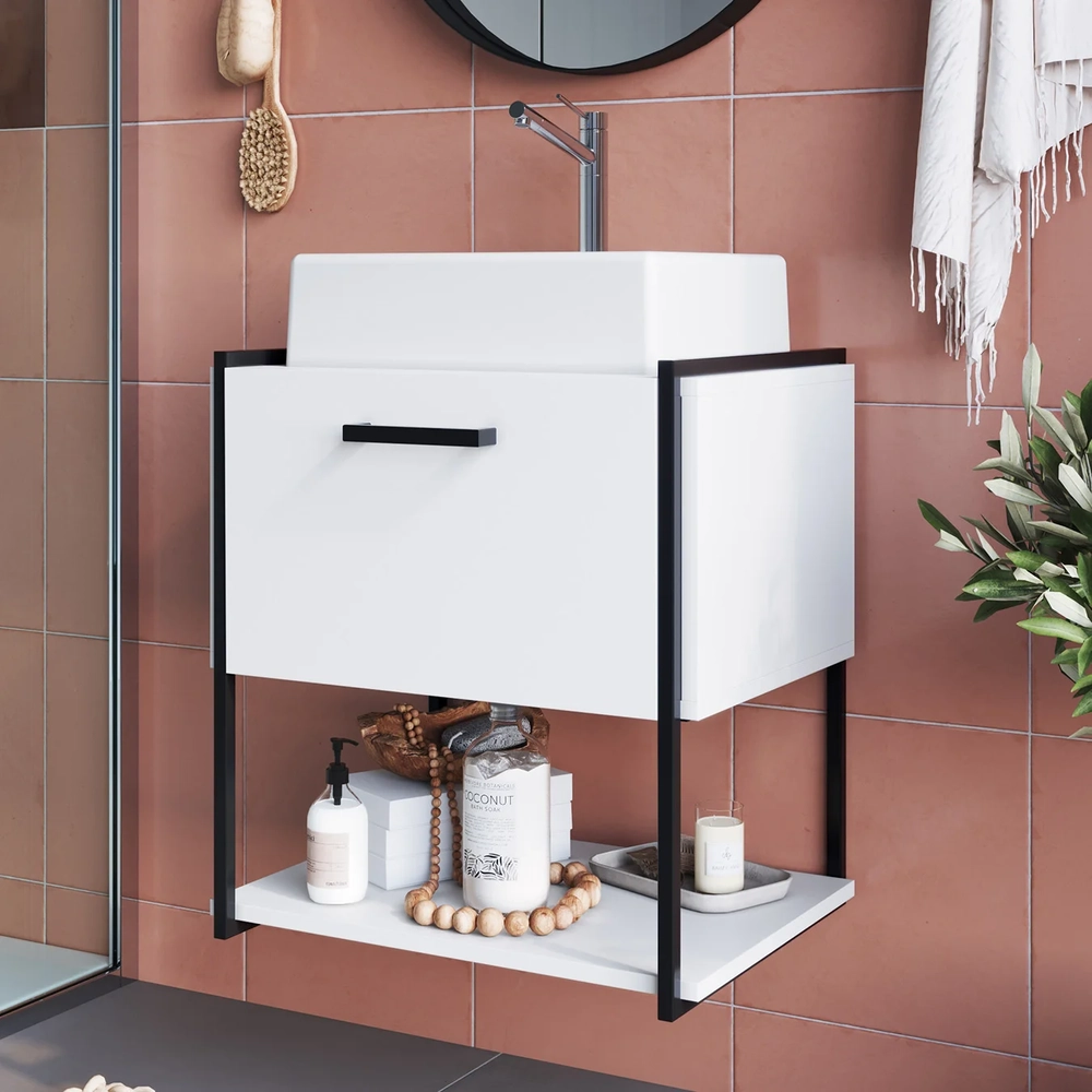 Gabinete de Banheiro Suspenso 50cm com Cuba Moly Branco Z54 - Mpozenato