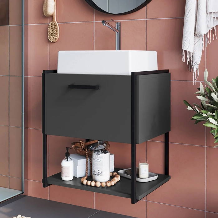 Gabinete de Banheiro Suspenso 50cm com Cuba Moly Grafite Z54 - Mpozenato