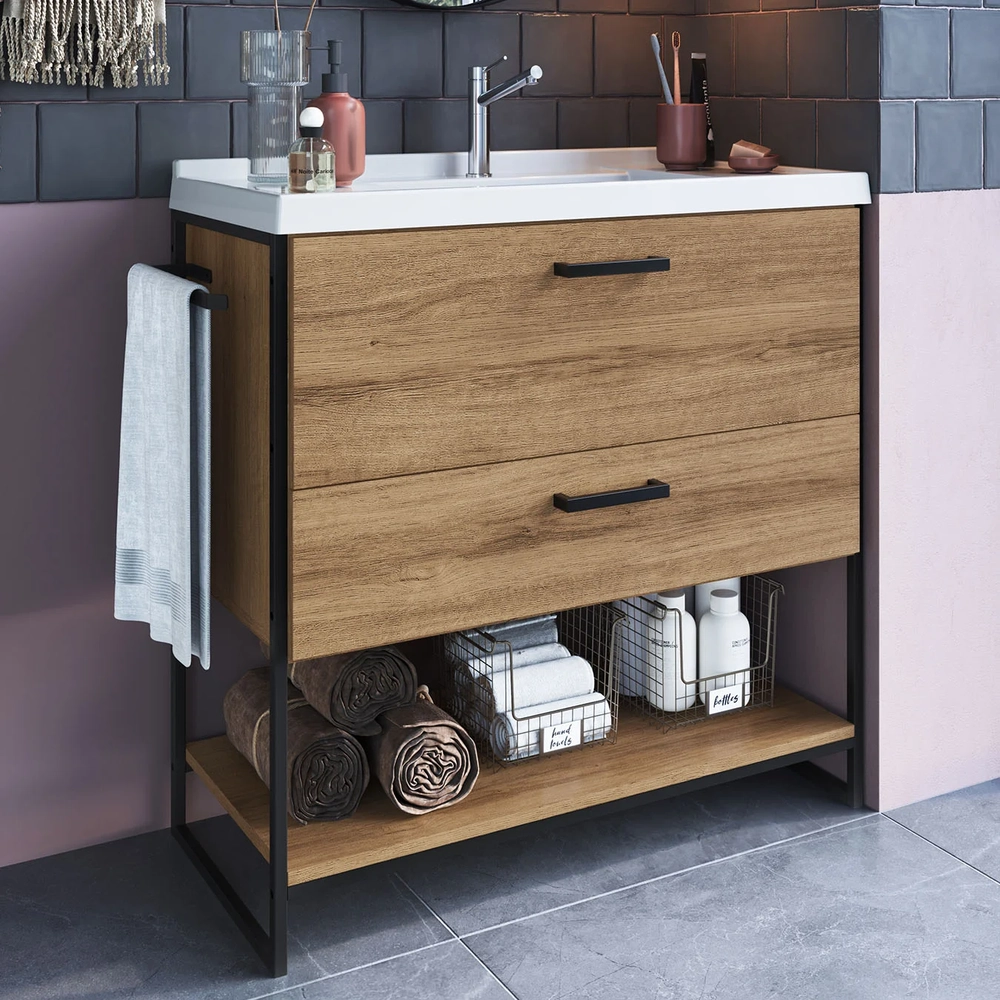 Gabinete de Banheiro 80cm Industrial com Pia Zaqui Mel Z54 - Mpozenato