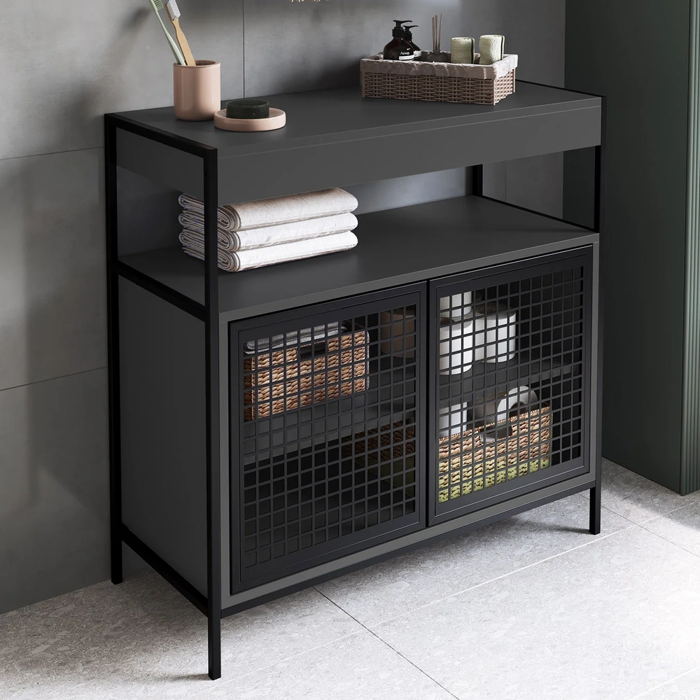 Gabinete de Banheiro 80cm Industrial Para Cuba Liny Grafite Z54 - Mpozenato