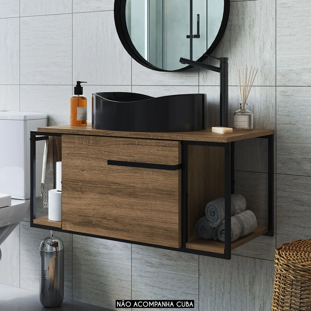 Gabinete de Banheiro Suspenso 80cm Para Cuba Ripy Mel Z54   - Mpozenato