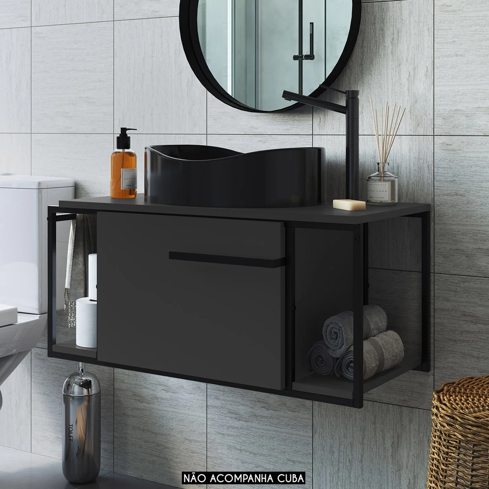 Gabinete de Banheiro Suspenso 80cm Para Cuba Ripy Grafite Z54 - Mpozenato