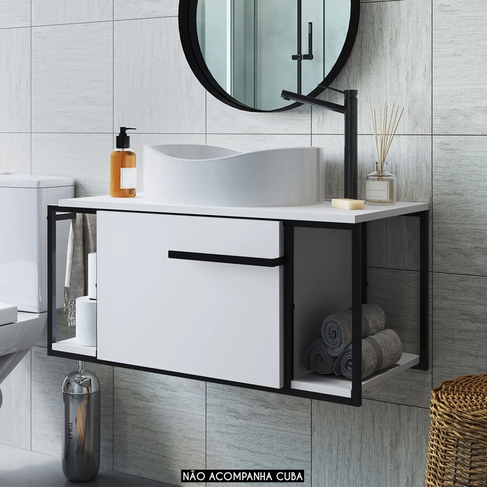 Gabinete de Banheiro Suspenso 80cm Para Cuba Ripy Branco Z54 - Mpozenato