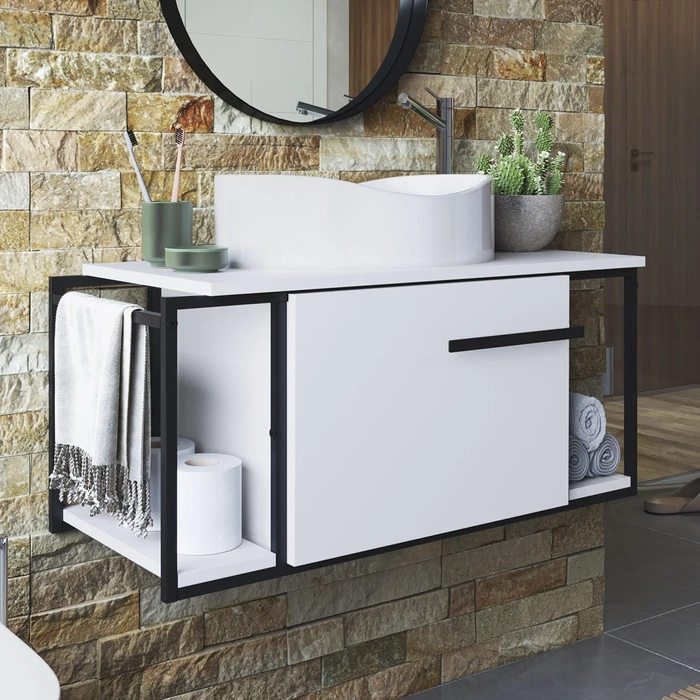 Gabinete Banheiro Suspenso 80cm Cuba Oval Ripy Branco Z54   - Mpozenato