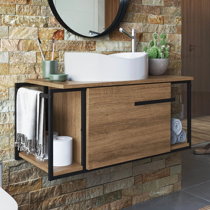 Gabinete Banheiro Suspenso 80cm Cuba Oval Ripy Mel/Branco Z54 - Mpozenato