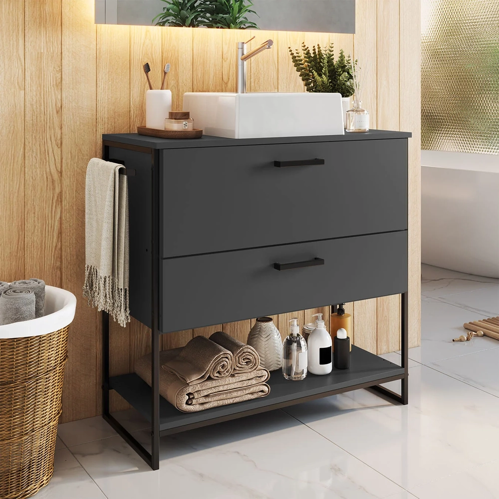 Gabinete de Banheiro 80cm Industrial com Cuba Satto Grafite Z54 - Mpozenato