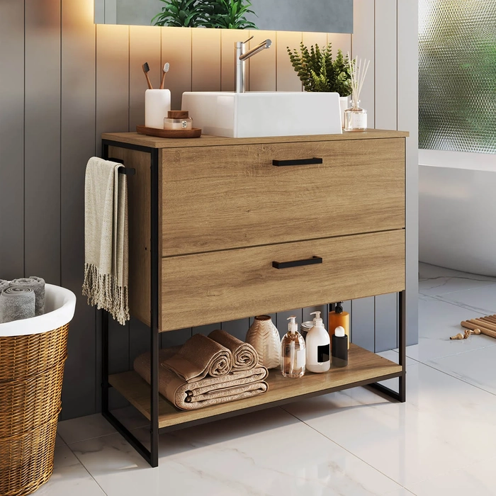 Gabinete de Banheiro 80cm Industrial com Cuba Satto Mel Z54 - Mpozenato