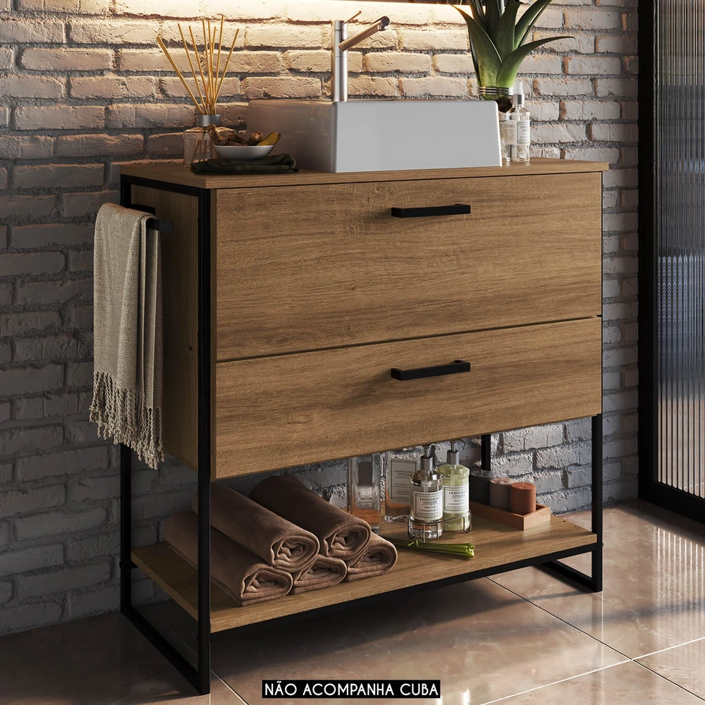 Gabinete de Banheiro 80cm Industrial Para Cuba Satto Mel Z54 - Mpozenato