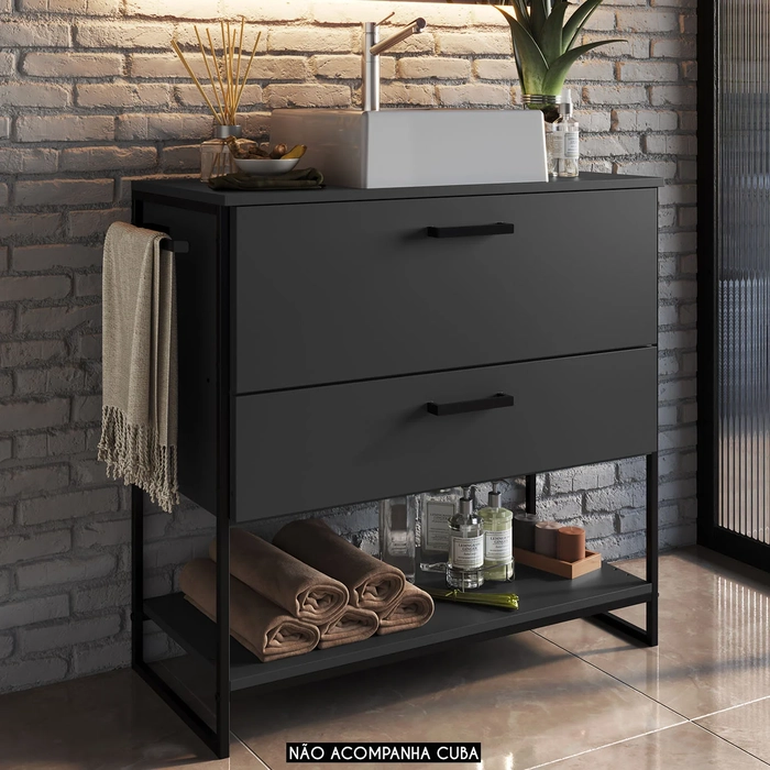Gabinete de Banheiro 80cm Industrial Para Cuba Satto Grafite Z54 - Mpozenato