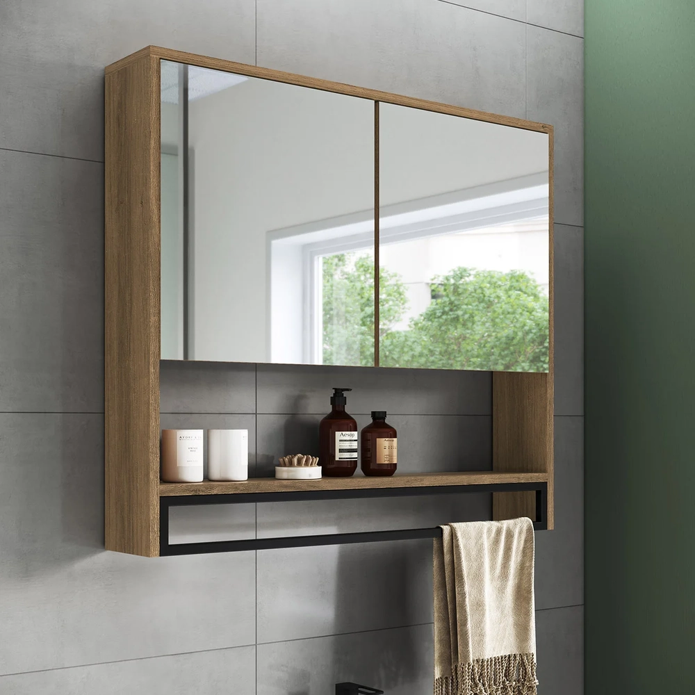 Armário de Banheiro Espelheira com 2 Portas Moscow Mel Z54 - Mpozenato