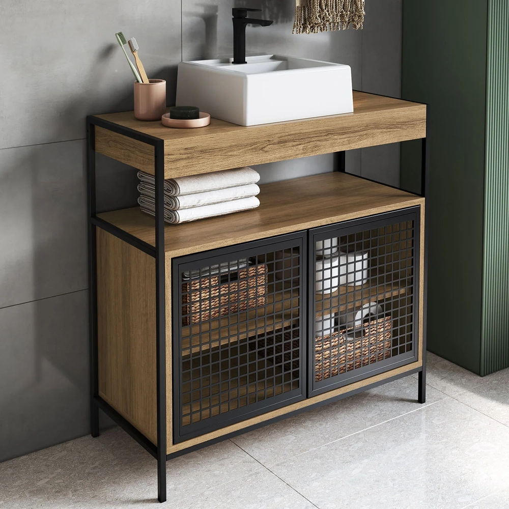 Gabinete de Banheiro 80cm Industrial com Cuba Liny Mel Z54 - Mpozenato