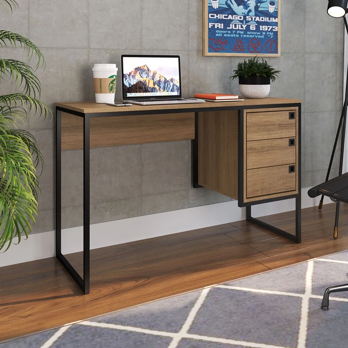 Mesa Escrivaninha Industrial 120cm 3 Gavetas Noa Mel Z54 - Mpozenato