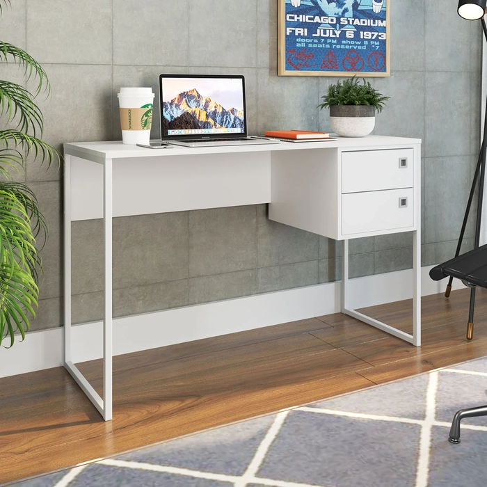 Mesa Escrivaninha Industrial 120cm 2 Gavetas Nubia Branco Z54 - Mpozenato