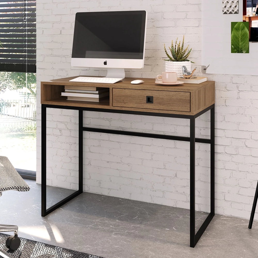 Mesa Escrivaninha Industrial 90cm 1 Gaveta Ivis Mel Z54     - Mpozenato