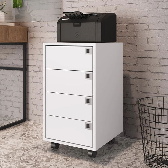 Gaveteiro Escritório 4 Gavetas com Rodízios Eden Branco Z54 - Mpozenato