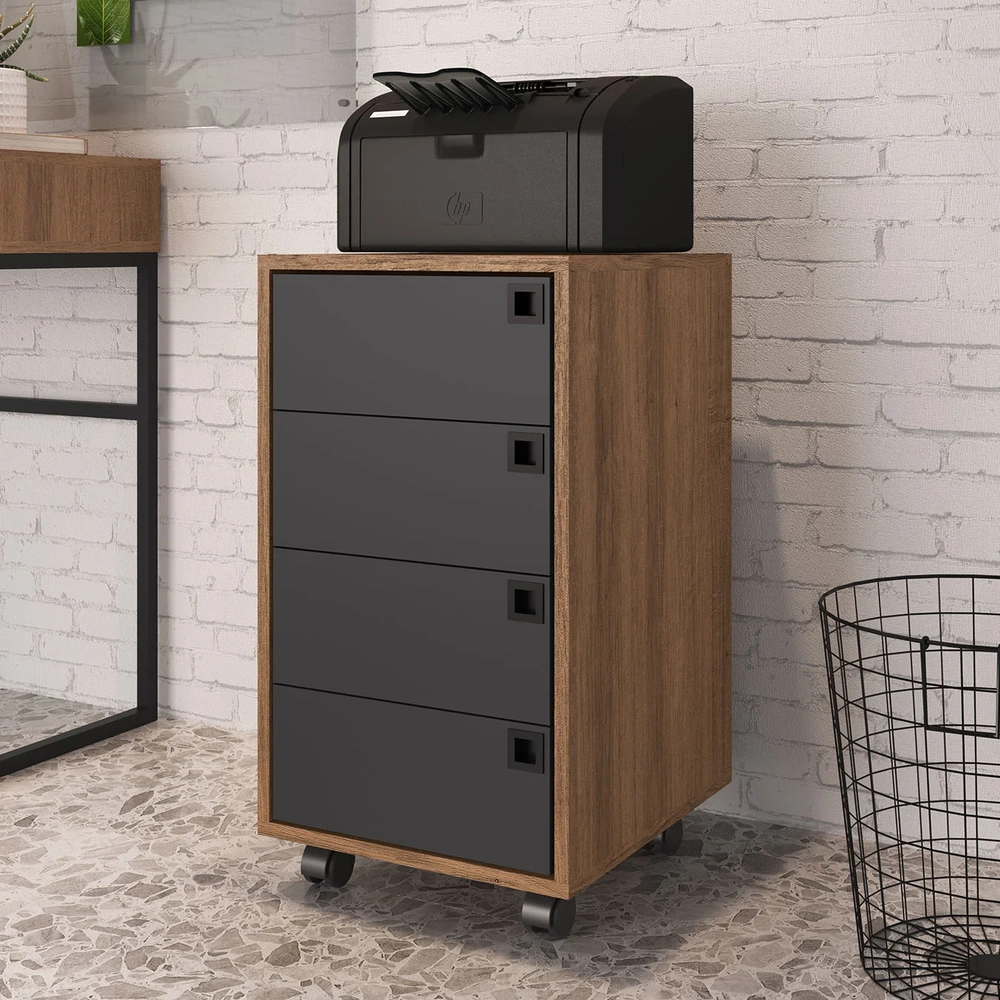 Gaveteiro Escritório 4 Gavetas com Rodízios Eden Grafite/Mel Z54 - Mpozenato