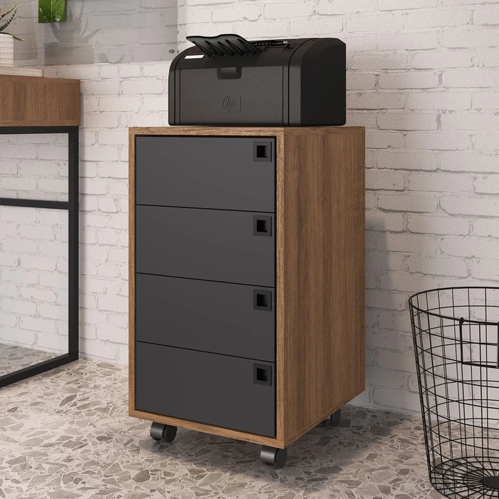 Gaveteiro Escritório 4 Gavetas com Rodízios Eden Grafite/Mel Z54 - Mpozenato