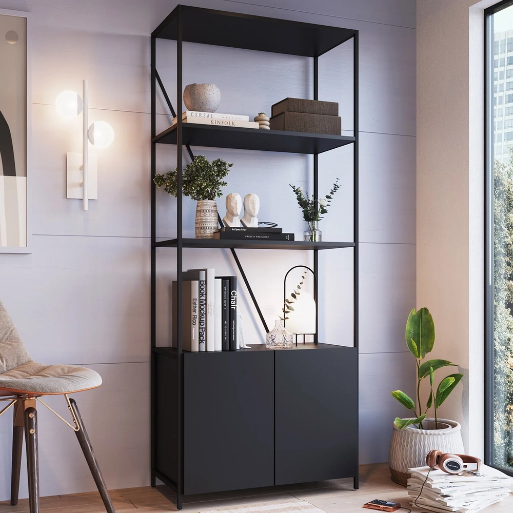 Estante Livreiro Multiuso Industrial 2 Portas Dani Preto Z54 - Mpozenato