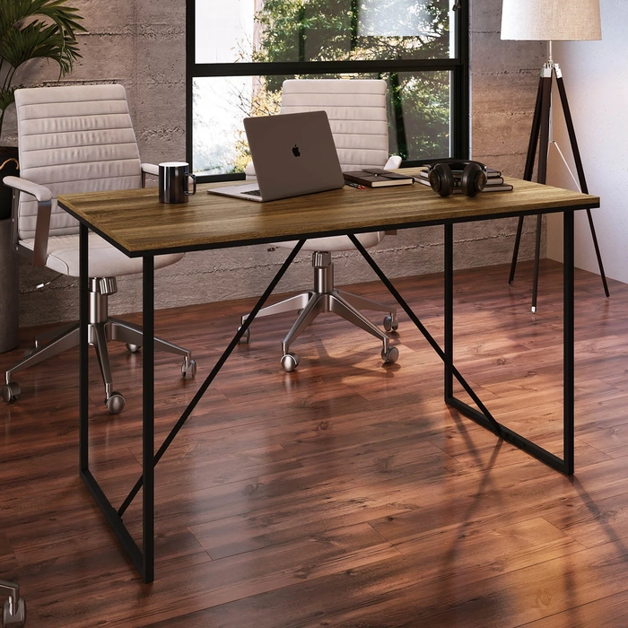 Mesa Escrivaninha Office 135cm Industrial Raven Noce Z54    - Mpozenato