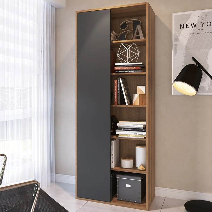 Estante Livreiro Multiuso 1 Porta Chelsy Grafite/Mel Z54    - Mpozenato
