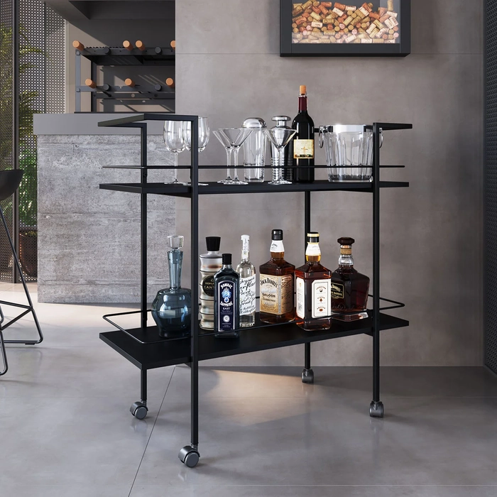 Carrinho Bar Industrial 2 Prateleiras 90cm Artho Preto Z54 - Mpozenato
