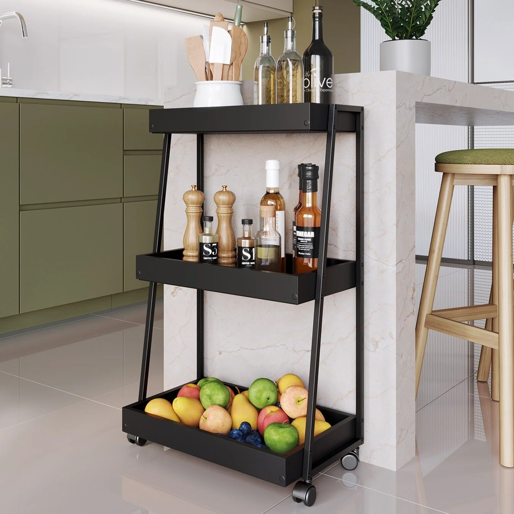 Carrinho Organizador Fruteira Industrial Multiuso Lino Preto Z54 - Mpozenato