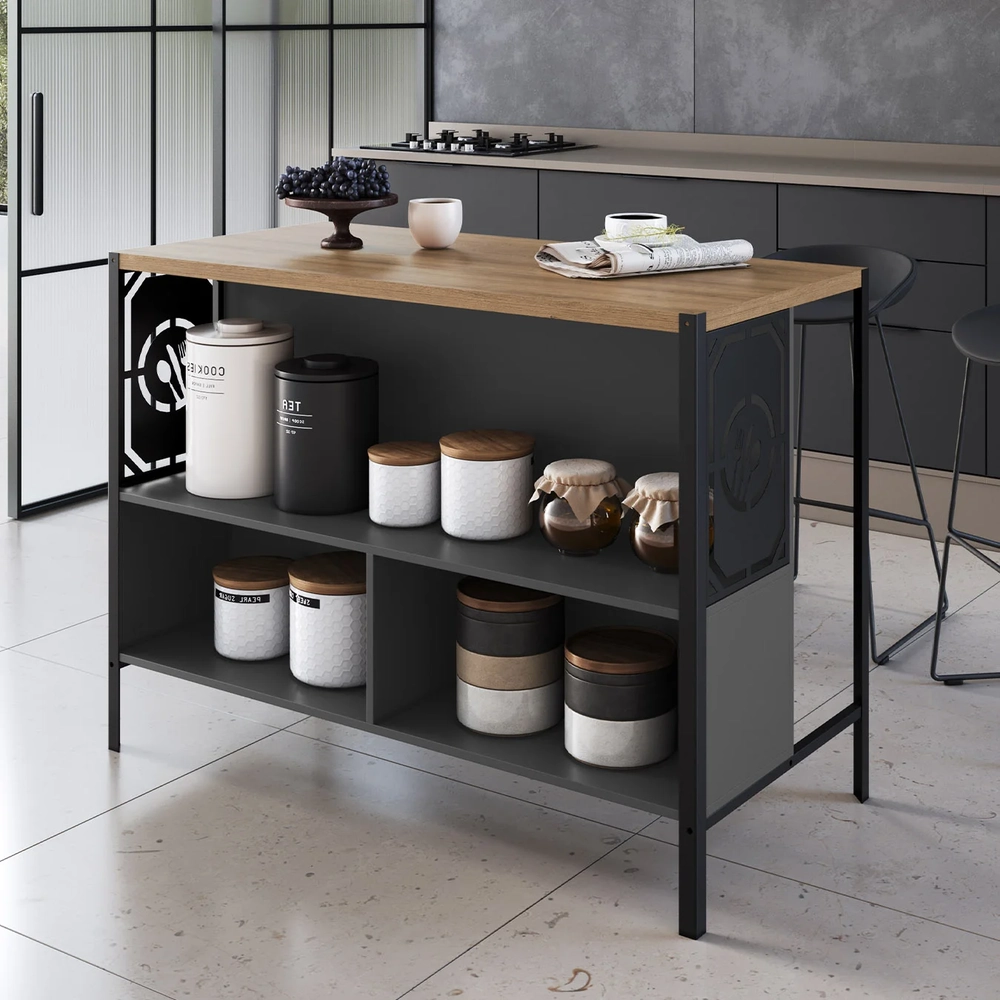 Mesa Bancada Gourmet Ilha Industrial Glenda Mel/Grafite Z54 - Mpozenato