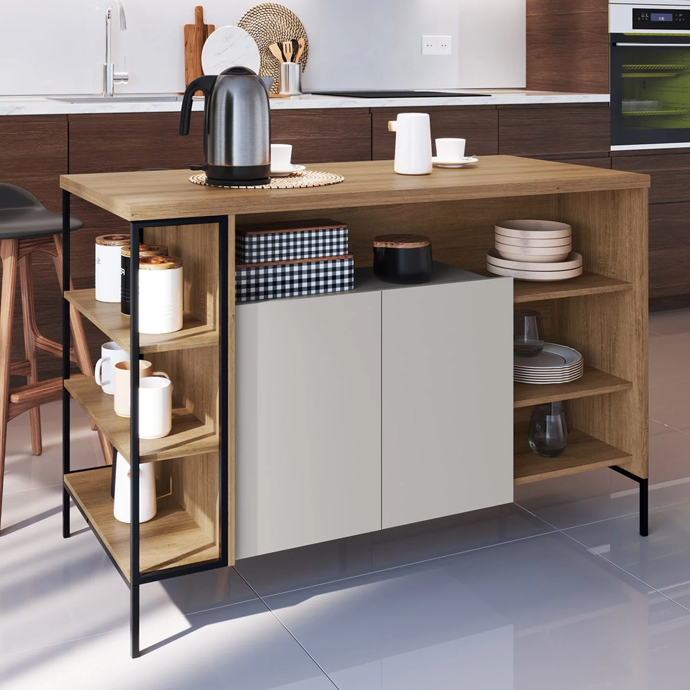 Mesa Bancada Ilha Industrial 2 Portas Jenny Mel Z54        - Mpozenato