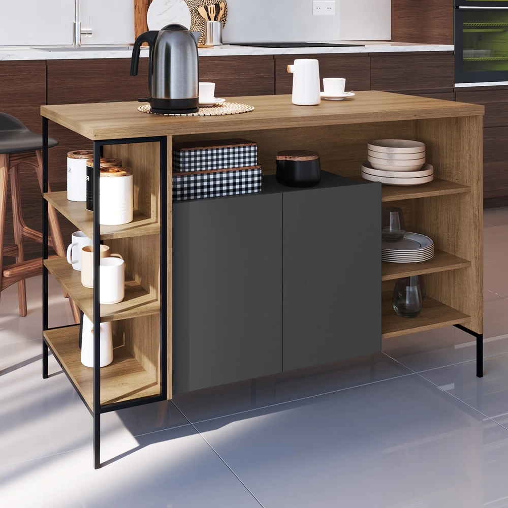 Mesa Bancada Ilha Industrial 2 Portas Jenny Mel/Grafite Z54 - Mpozenato