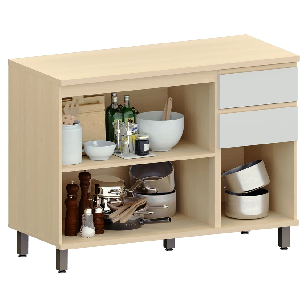 Balcão de Cozinha Com Tampo 120cm Pierre Carvalho/Cinza L01 - Mpozenato