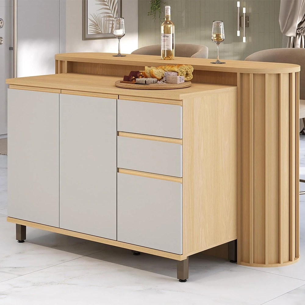 Balcão de Cozinha Tampo e Ilha 164cm Pierre Carvalho/Cinza L01 - Mpozenato