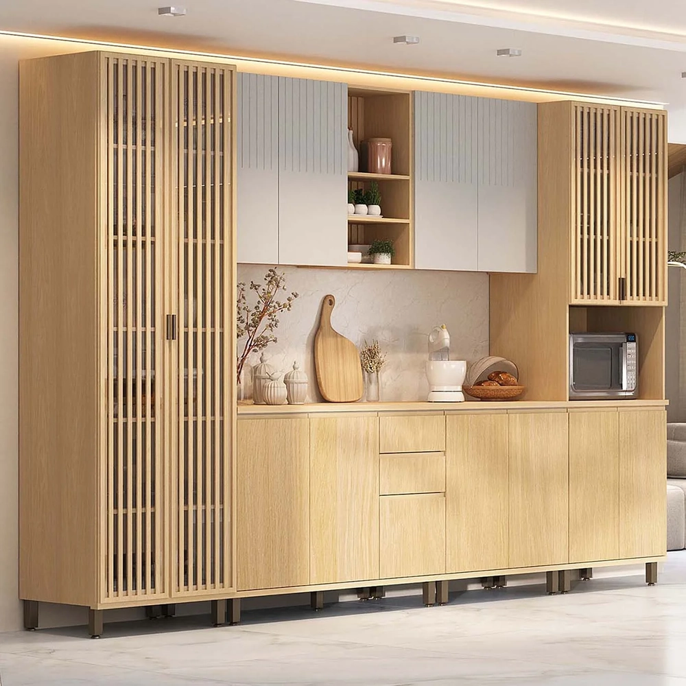 Armário de Cozinha 6 Peças CP01 e Tampo Pierre Carvalho/Cinza L01 - Mpozenato