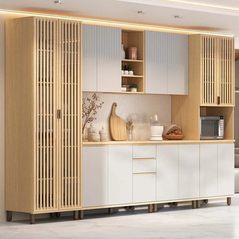 Armário de Cozinha 6 Peças CP02 e Tampo Pierre Carvalho/Cinza L01 - Mpozenato