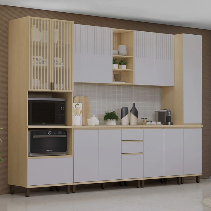 Armário de Cozinha 6 Peças CP05 e Tampo Pierre Carvalho/Cinza L01 - Mpozenato