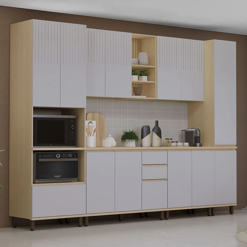 Armário de Cozinha 6 Peças CP06 e Tampo Pierre Carvalho/Cinza L01 - Mpozenato