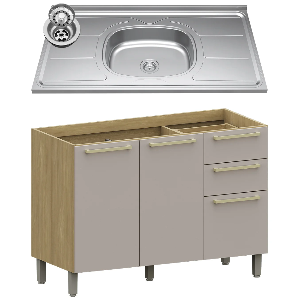 Balcão de Cozinha Com Pia Inox 120cm Mirella Freijó/Cinammon L01 - Mpozenato