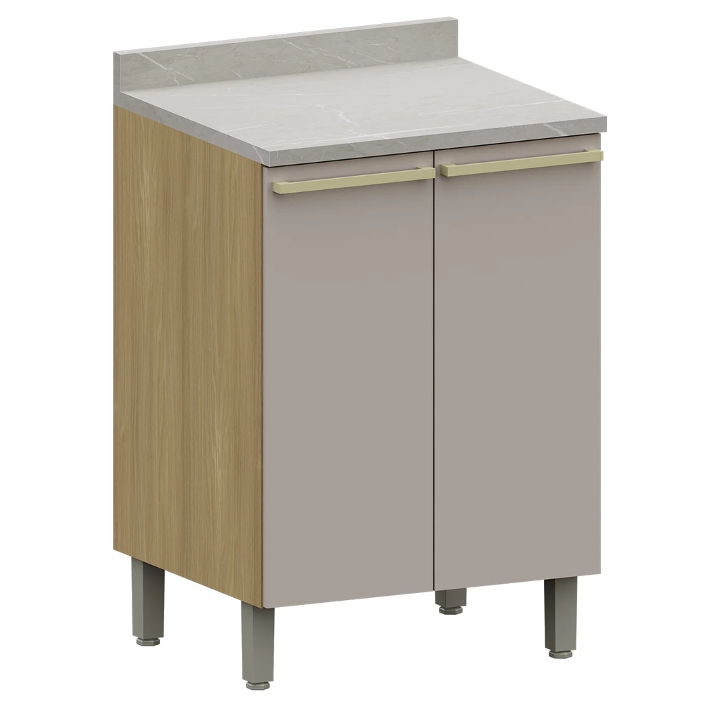 Balcão de Cozinha Com Tampo 60cm 2 Portas Mirella Freijó/Cinammon L01 - Mpozenato