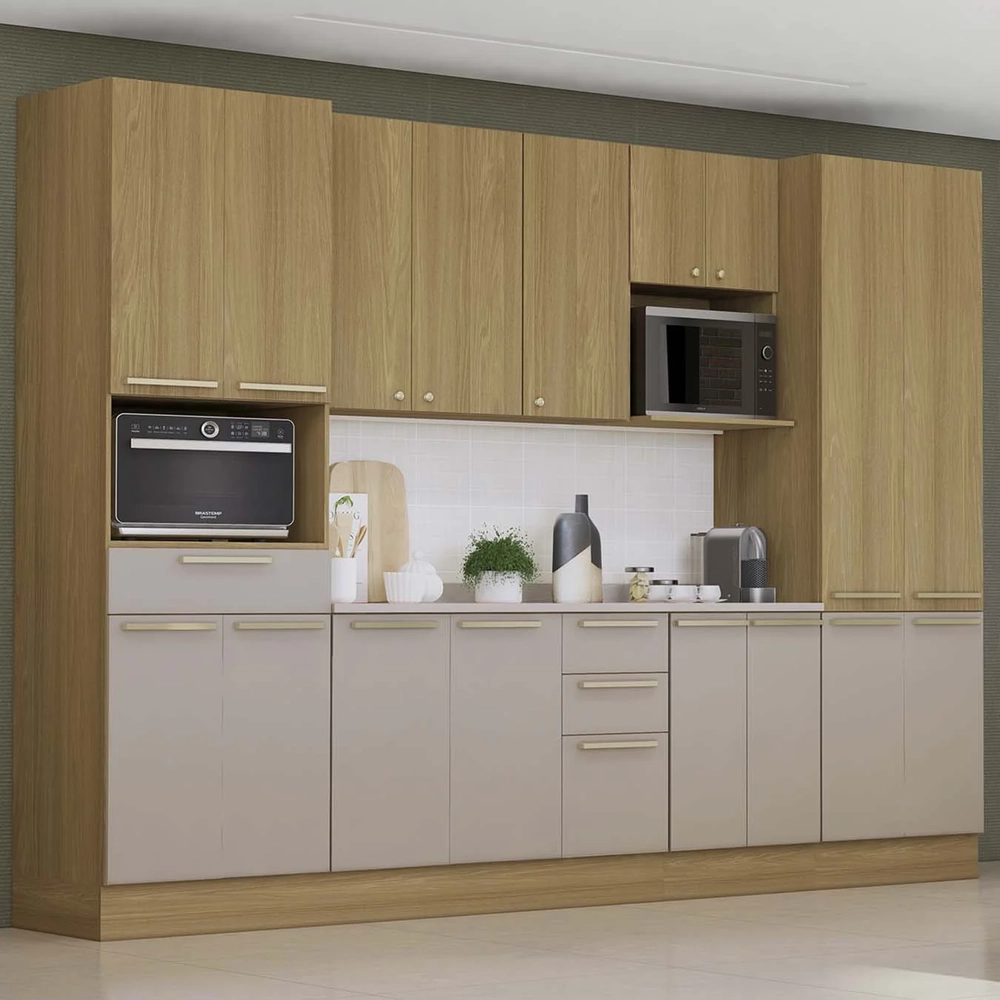 Armário Cozinha 6 Peças CP01 e Tampo Mirella Freijó/Cinammon L01 - Mpozenato