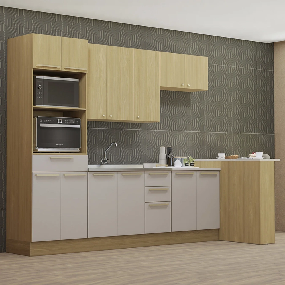 Armário Cozinha 7 Peças CP02 Com Pia Mirella Freijó/Cinammon L01 - Mpozenato