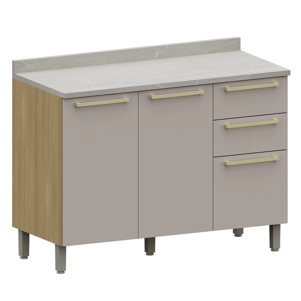 Balcão de Cozinha Com Tampo 120cm Mirella Freijó/Cinammon L01 - Mpozenato