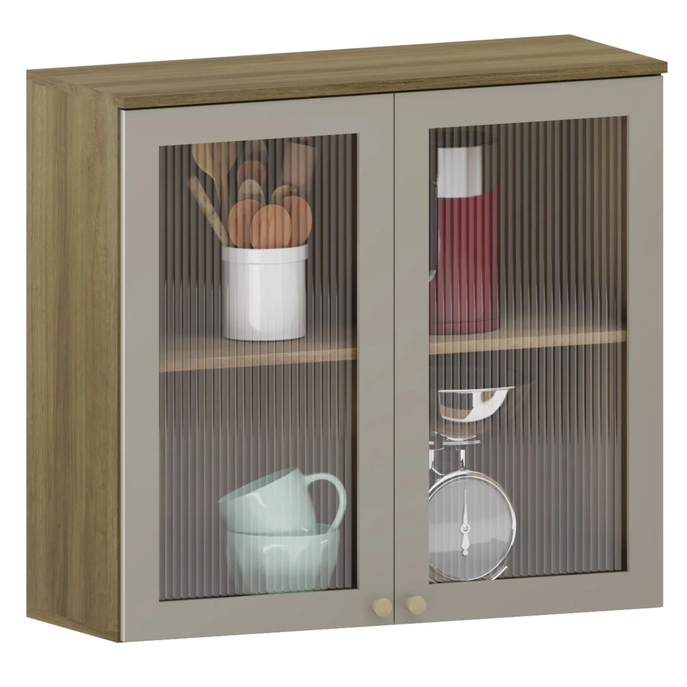 Armário de Cozinha 80cm 2 Portas Com Vidro Nádia Mocca/Avelã L01 - Mpozenato