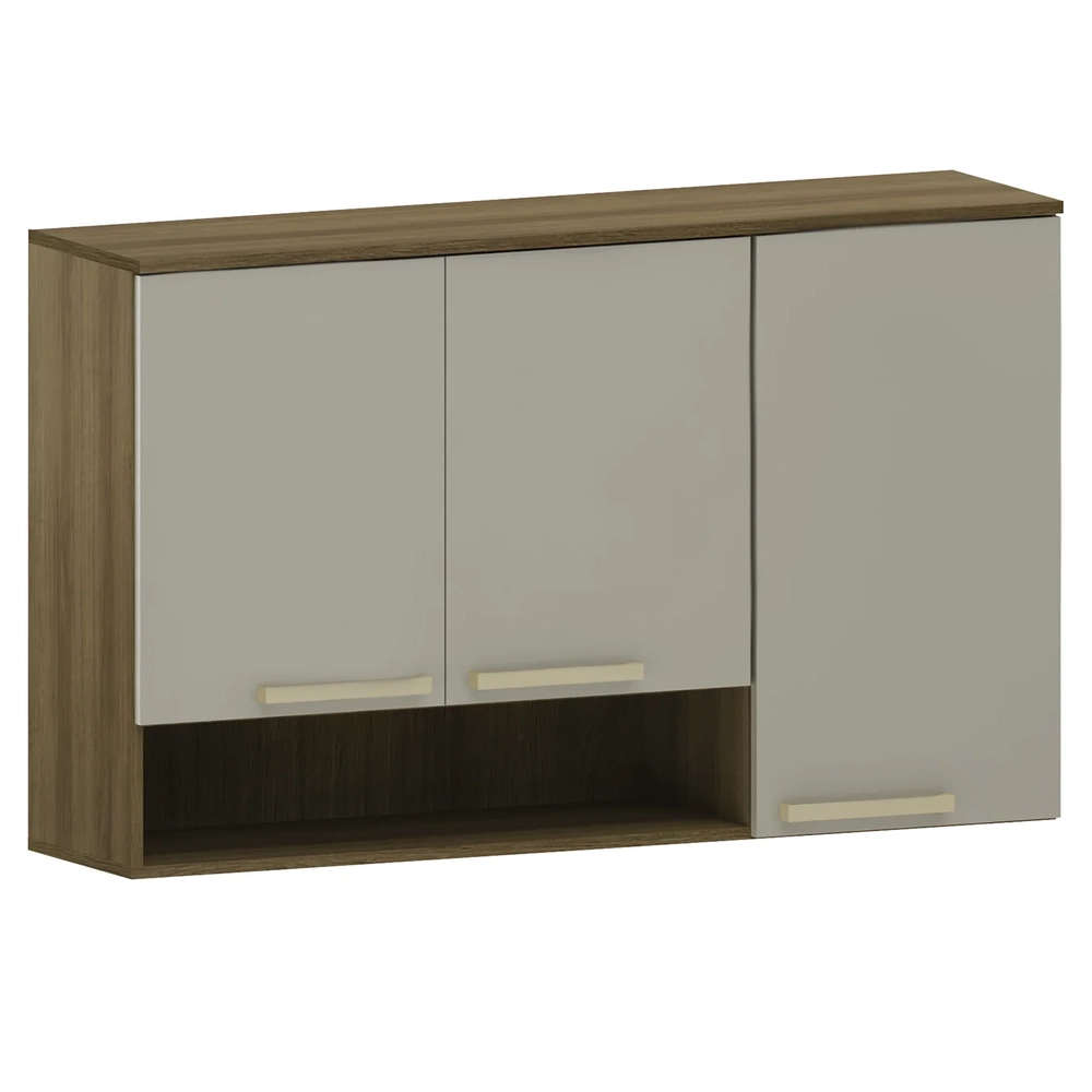 Armário Cozinha 120cm 3 Portas Com Nicho Nádia Mocca/Avelã L01 - Mpozenato