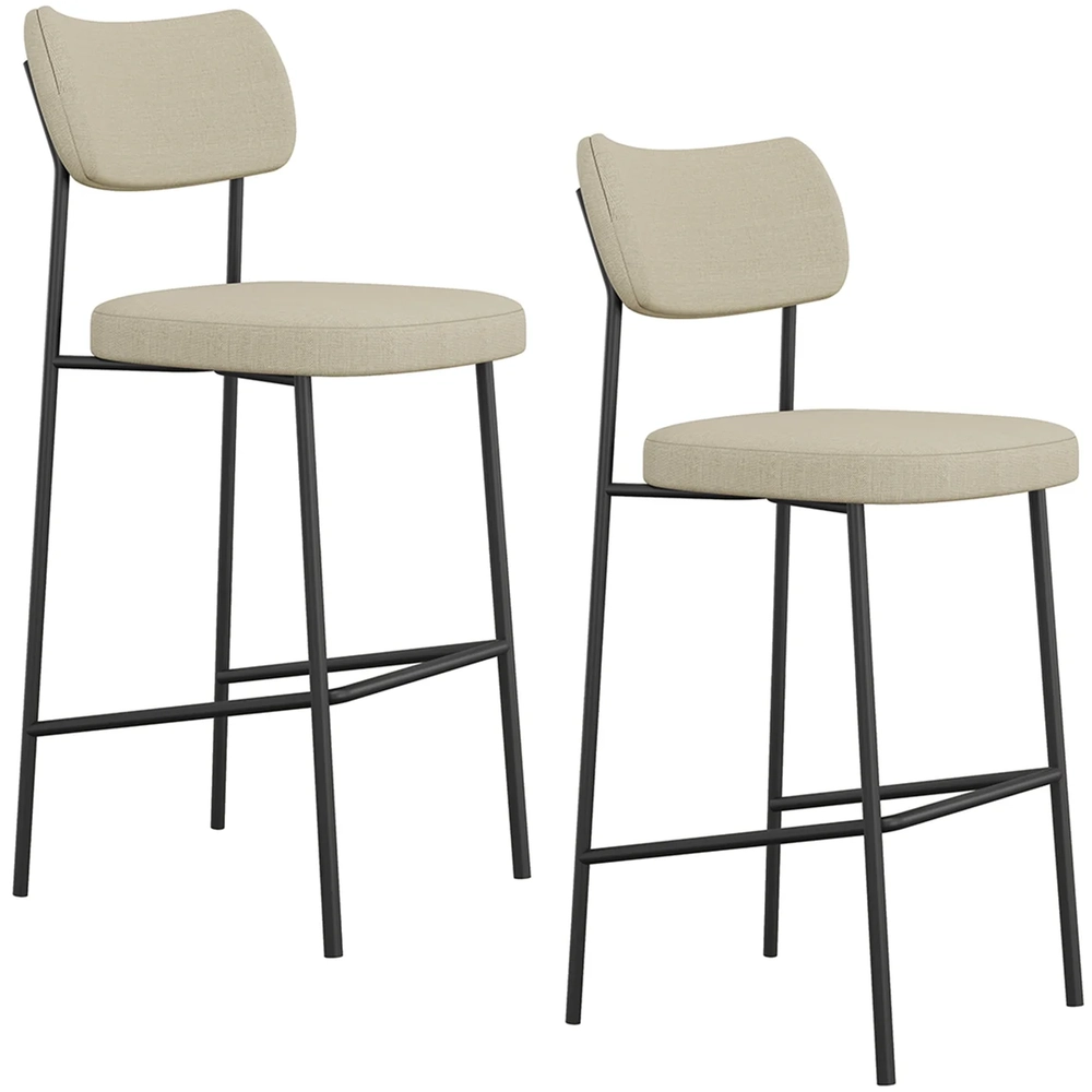 Banqueta Alta Bar Estofada Kit 2 Milli Linho Areia A14      - Mpozenato