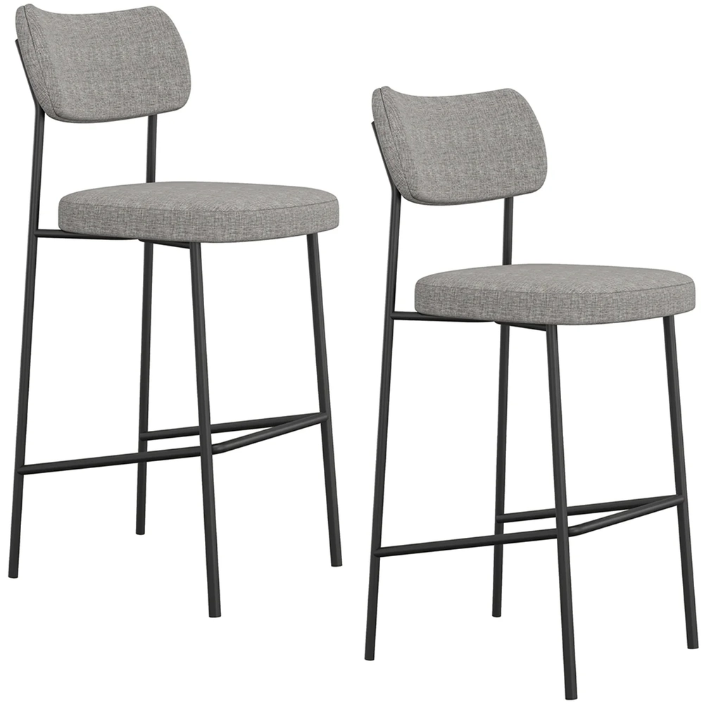 Banqueta Alta Bar Estofada Kit 2 Milli Linho Cinza A14      - Mpozenato