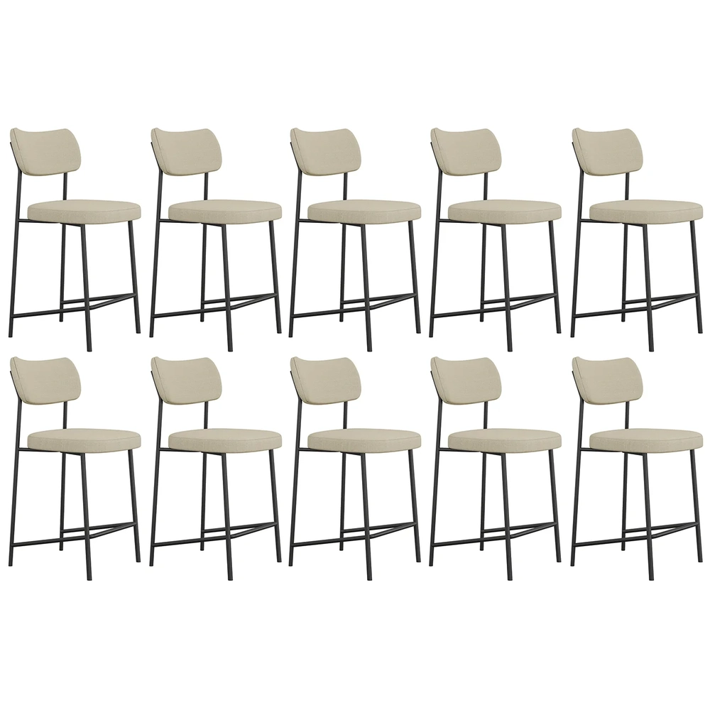 Banqueta Cozinha Média Kit 10 Milli Linho Areia A14         - Mpozenato